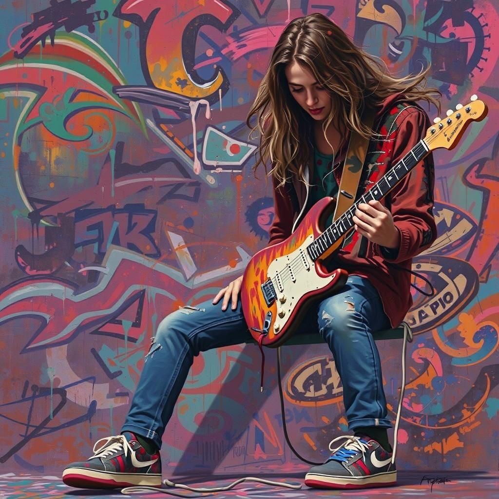 Guitar in Sneakers: Graffiti Street Art Explosion