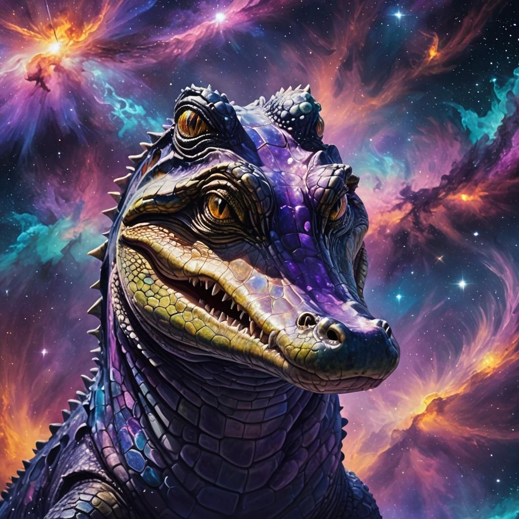 Alligator in Galaxy: Hyper-Realistic Digital Art