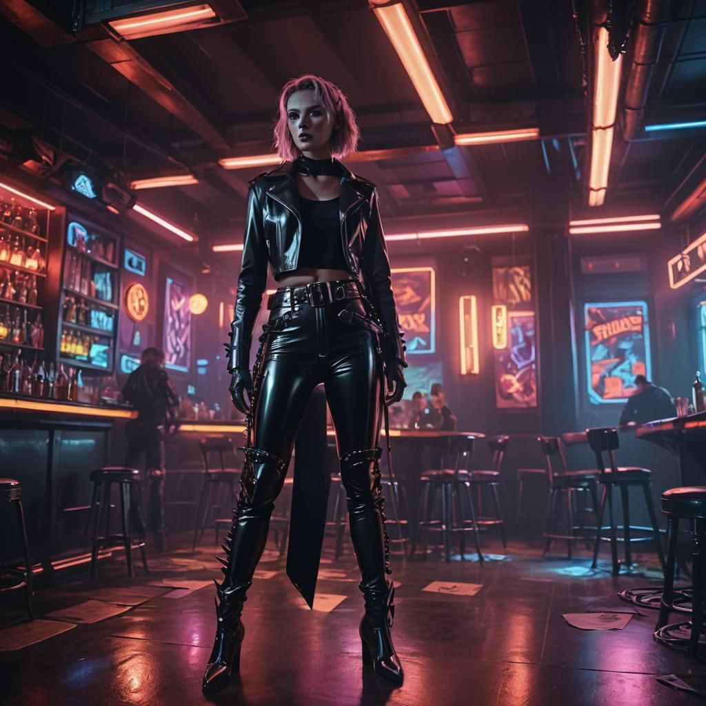 Woman in Latex Pants in Ash Thorp Style