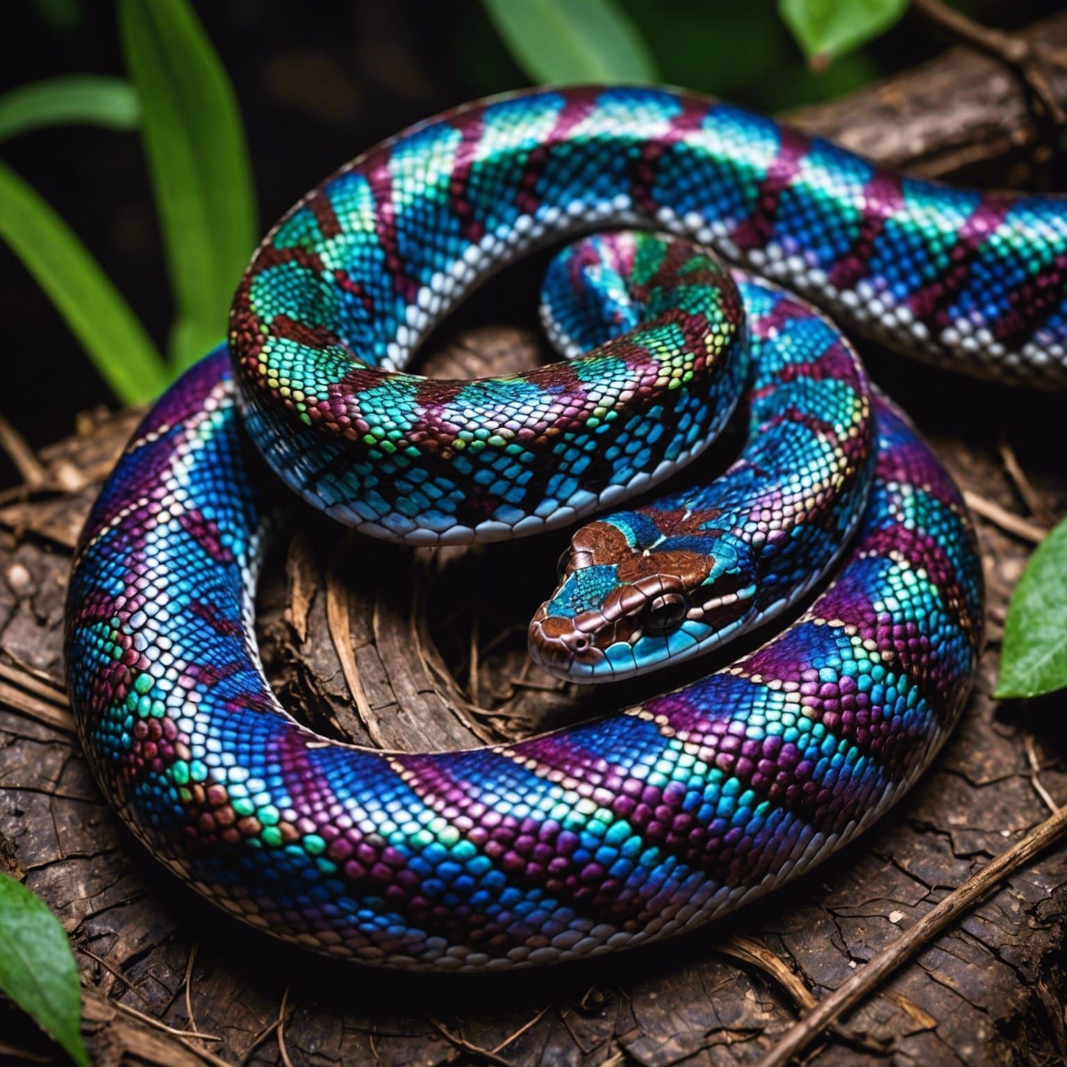 Iridescent Rainbow Boa in Hyperrealistic Detail