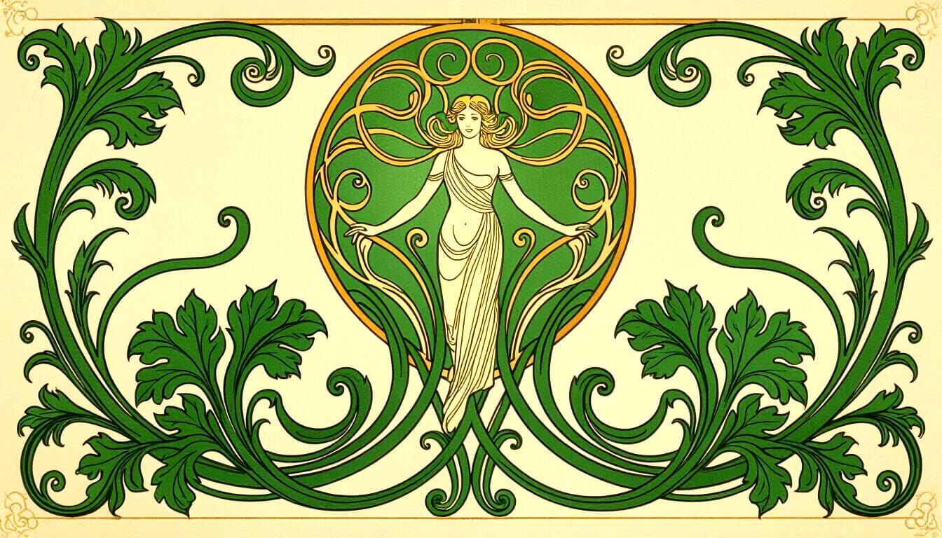 Elegant Art Nouveau Green Botanical Composition