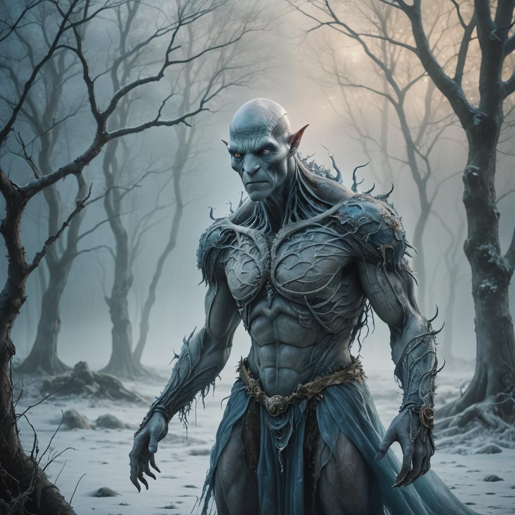 Ethereal Creature Portrait in Misty Landscape