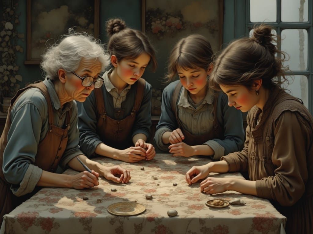 Women of All Ages Create a Cozy Quilt Together in a Delicate...