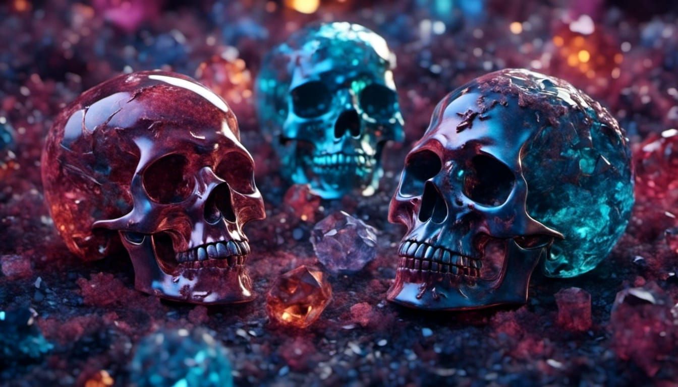 Glowing Crystal Skulls in Detailed Matte Painting