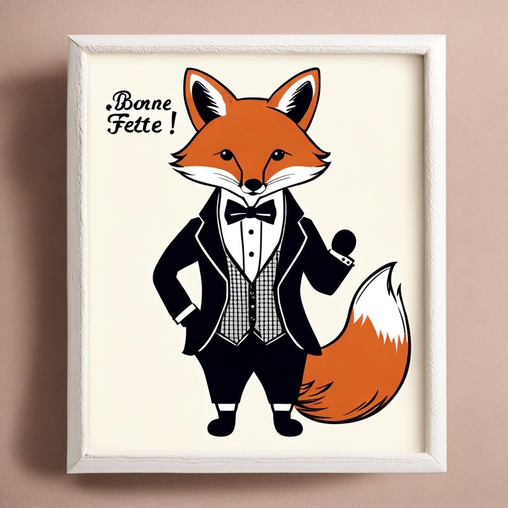 Fox in Tuxedo Celebrates "Bonne Fête!"