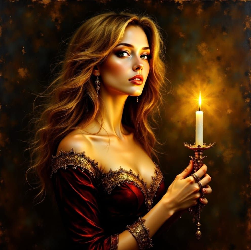 Shimmering Beauty with Candle in Baroque Style