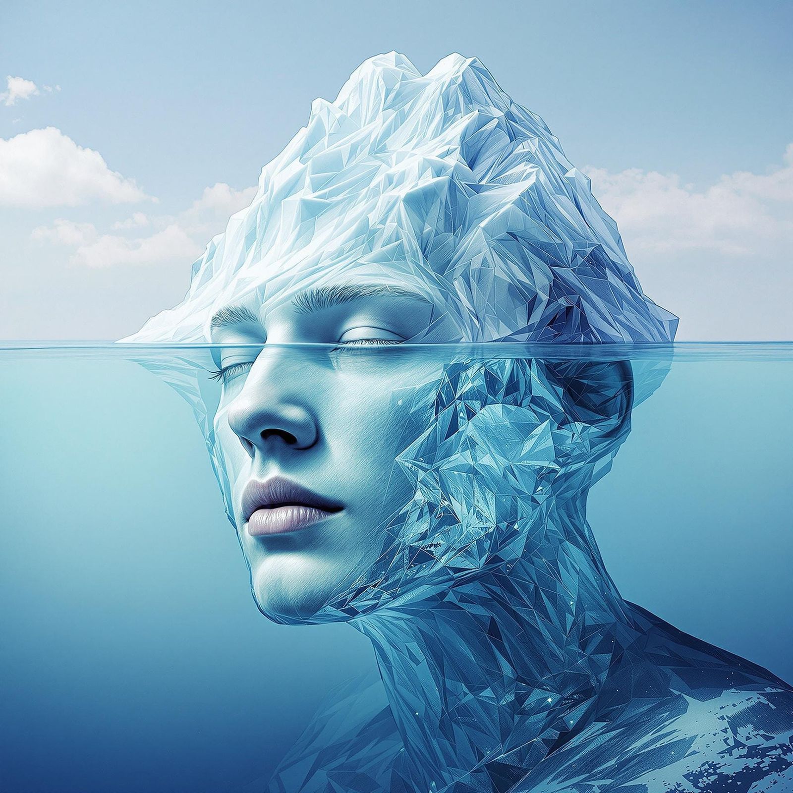 Surreal Man with Iceberg Face in Early 20th-Century Style