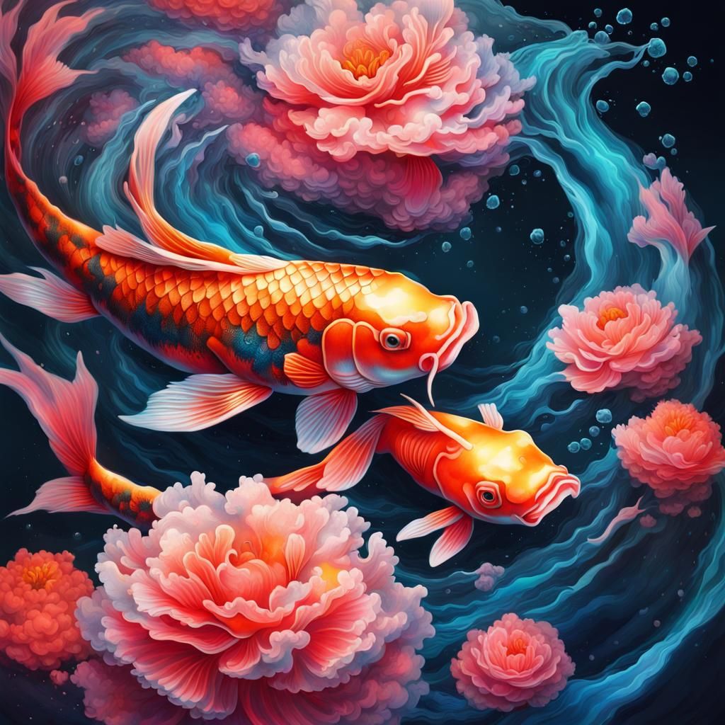 Neon Koi Fish Nebula Tattoo Splash Art