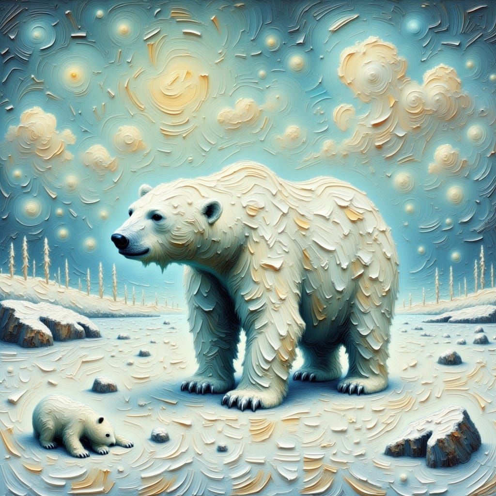Snowy Polar Bear in Flaky Paint Style