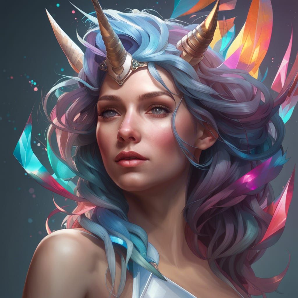 Human Unicorn Hybrid Portrait in Art Nouveau Style