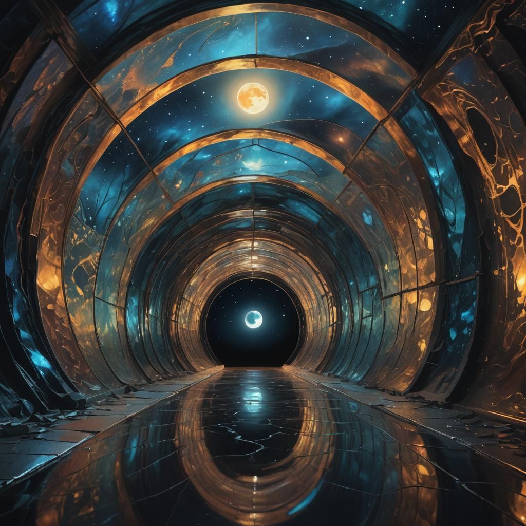 Iridescent Glass Tunnel in the Dark: Digital Matte Painting