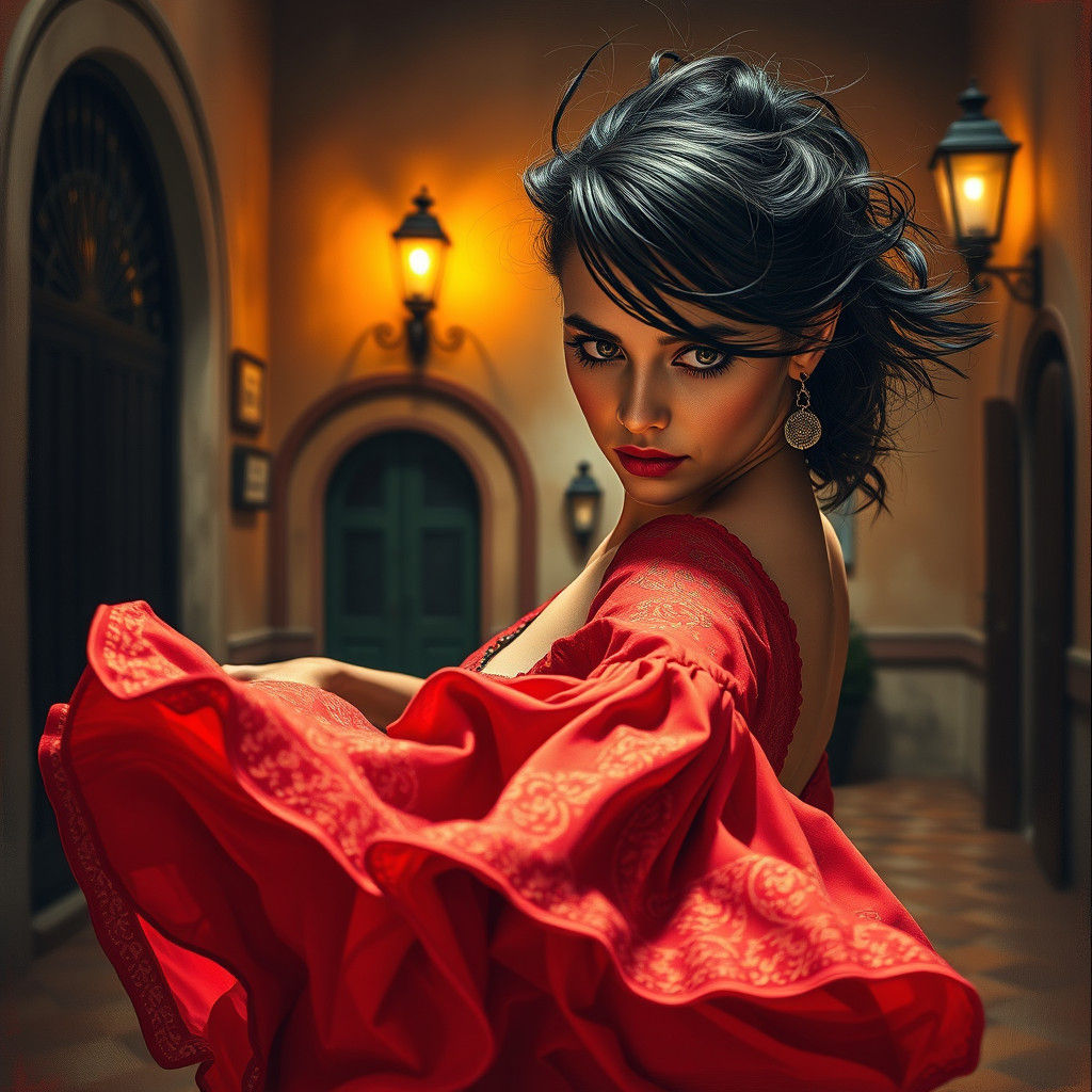 Flamenco Dancer in Motion: Painterly Portrait