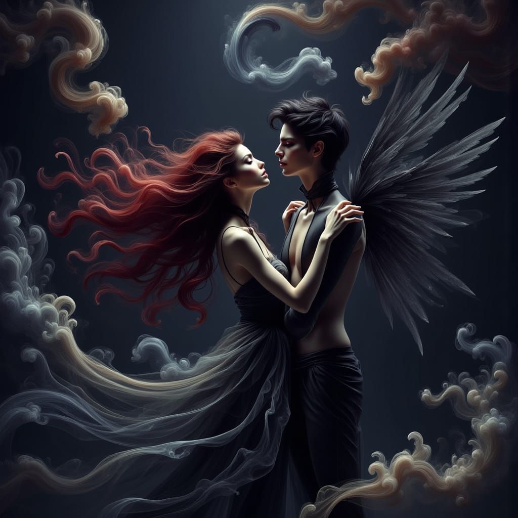 Druid Witch Dancing with Fae Lover in Starry Night