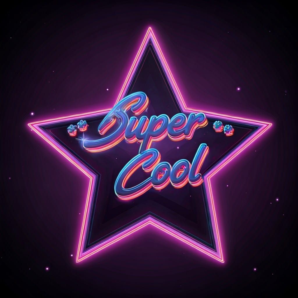 Cosmic Star with Neon Cyberpunk Super Cool Text