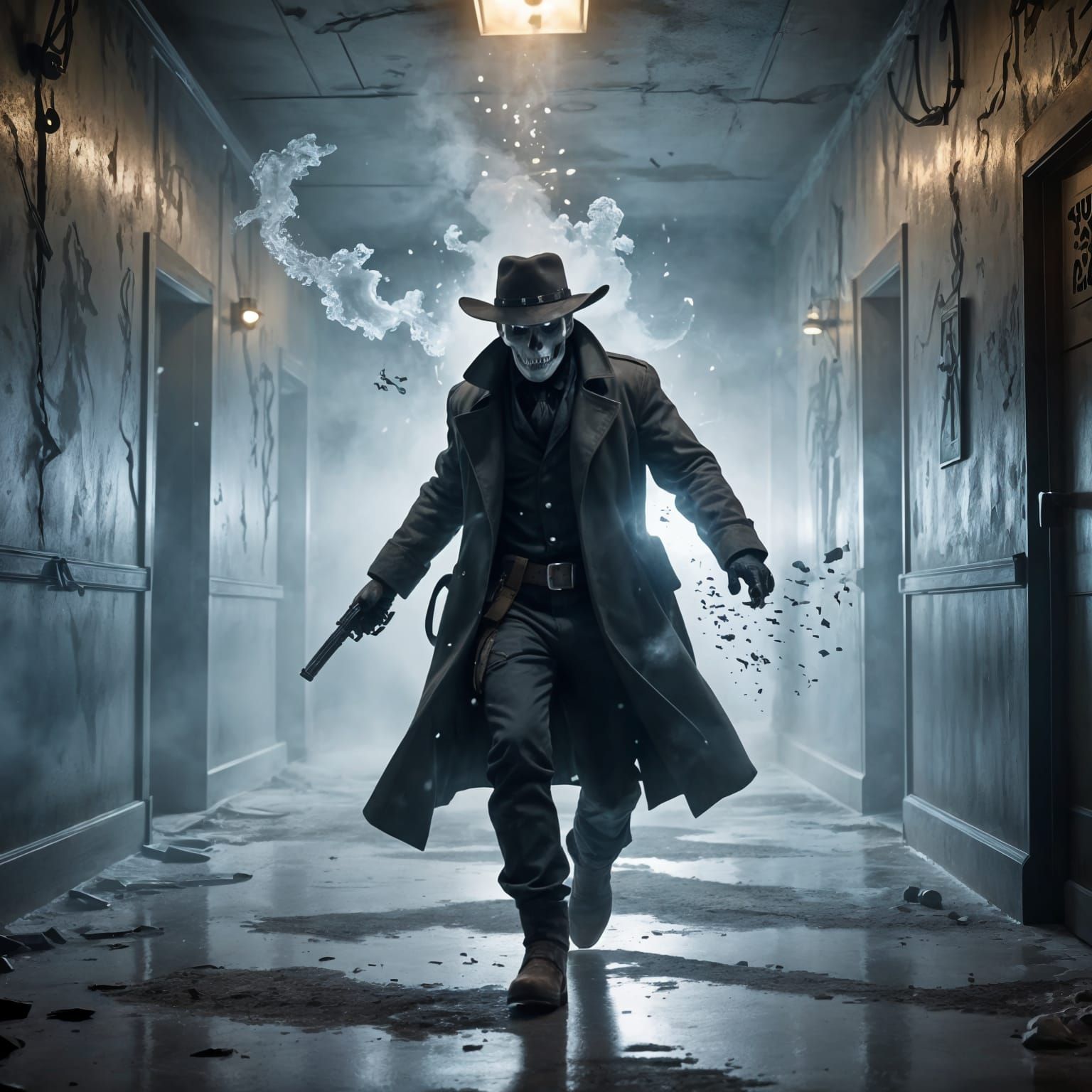 Dystopian Zombie Cowboy in Cinematic Action Scene