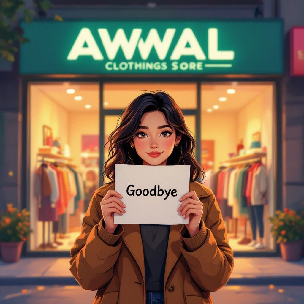 Person Holding Goodbye Note in Front of Store