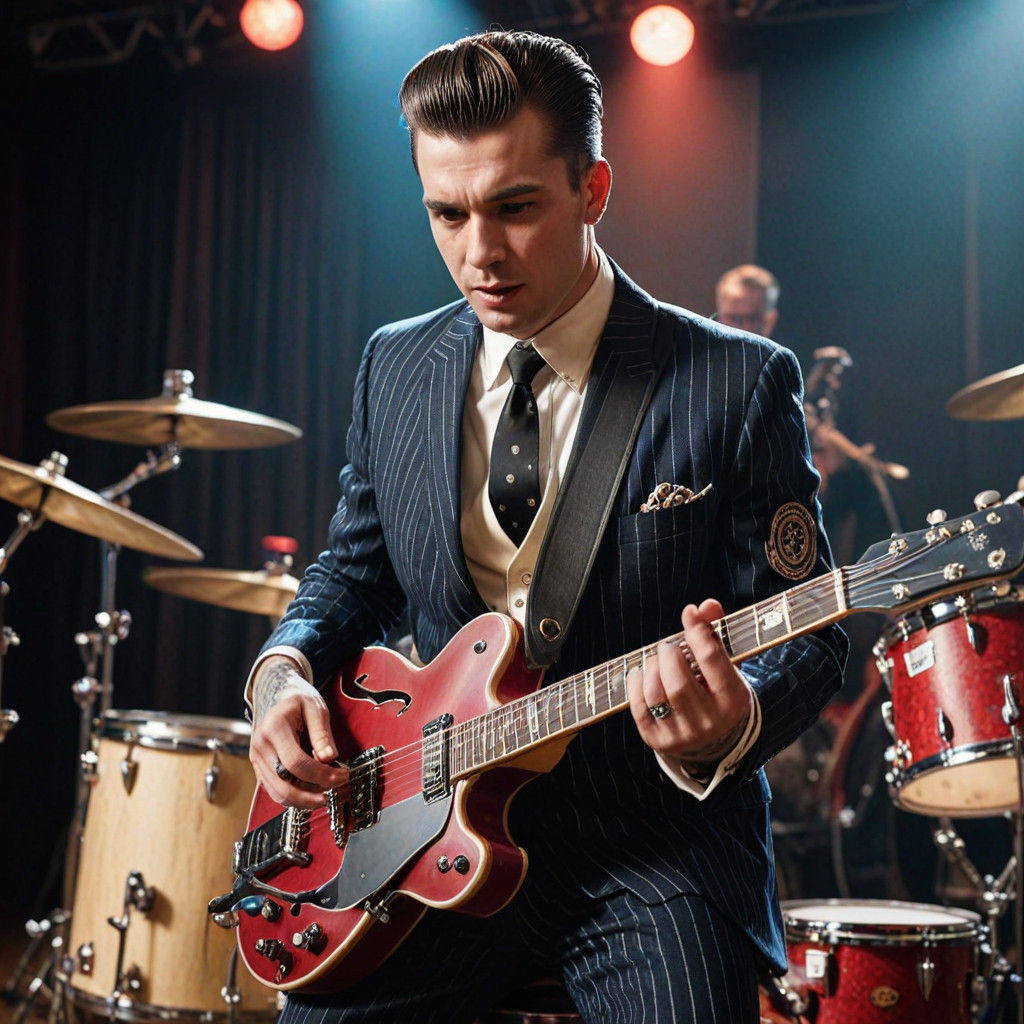 Electric Rockabilly Music Concert in Full Swing with Vintage...