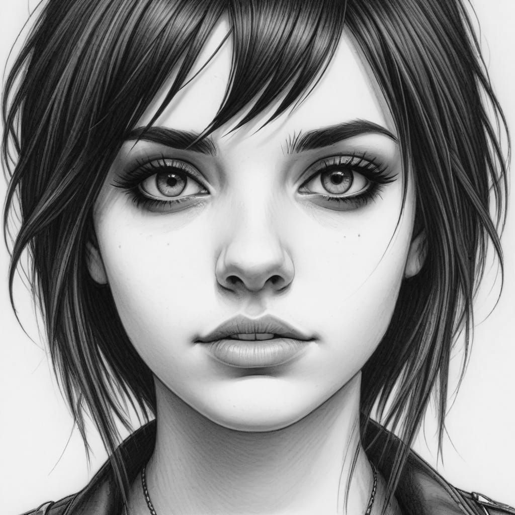 Pencil Drawing of a Young Emo Woman's Face