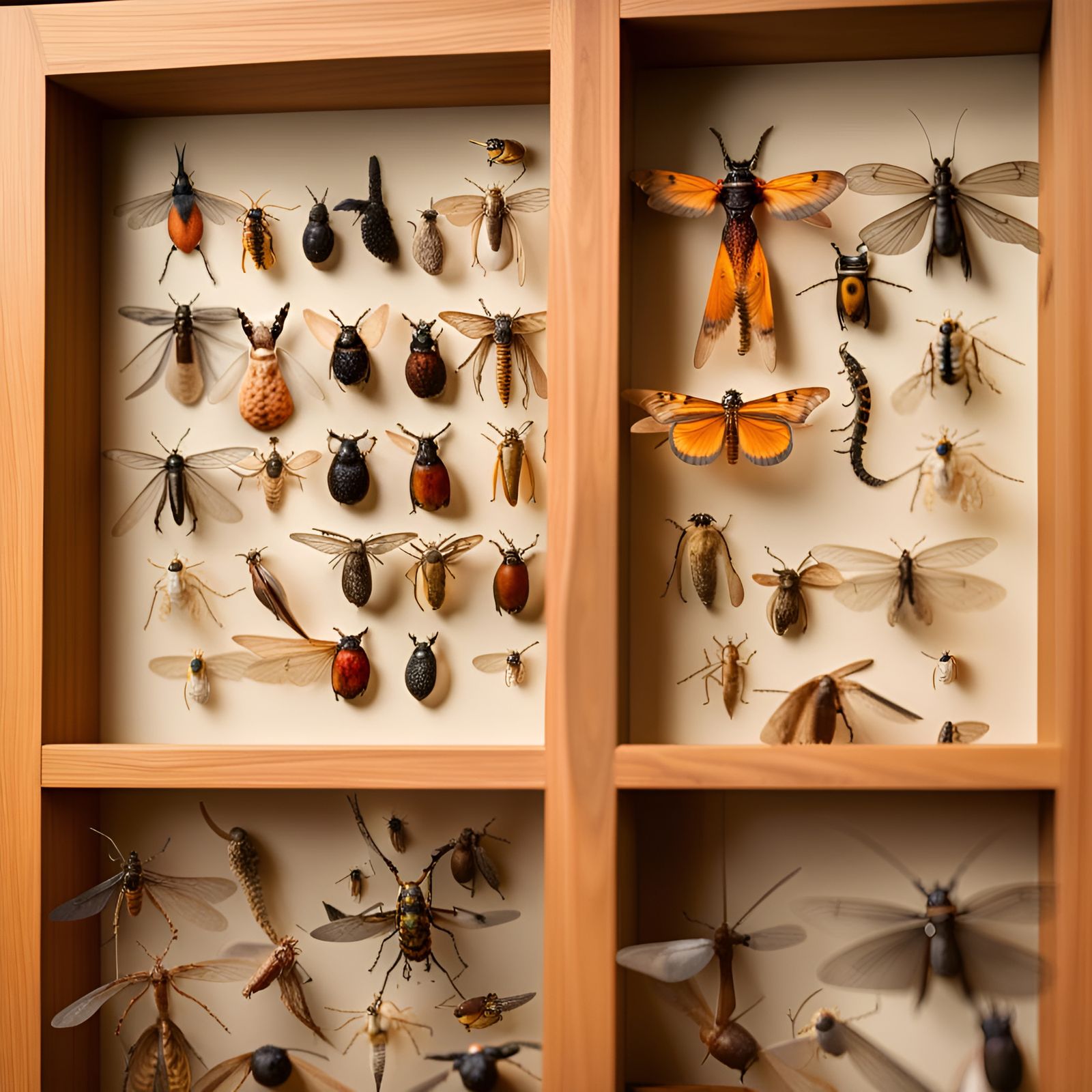 Scientific specimen display cases featuring a variety of insect specimens 🐜