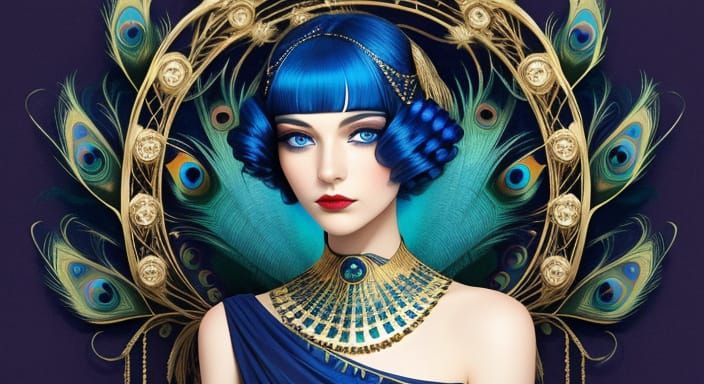 1920s Young Lady in Neo Avant-garde Portrait with Peacock Co...