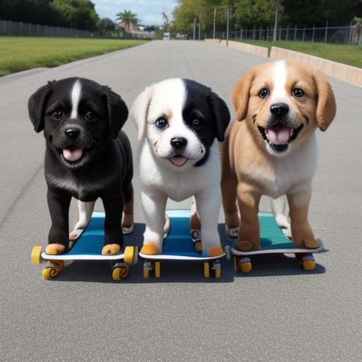 Cute Puppy Dogs Skateboarding Adventure