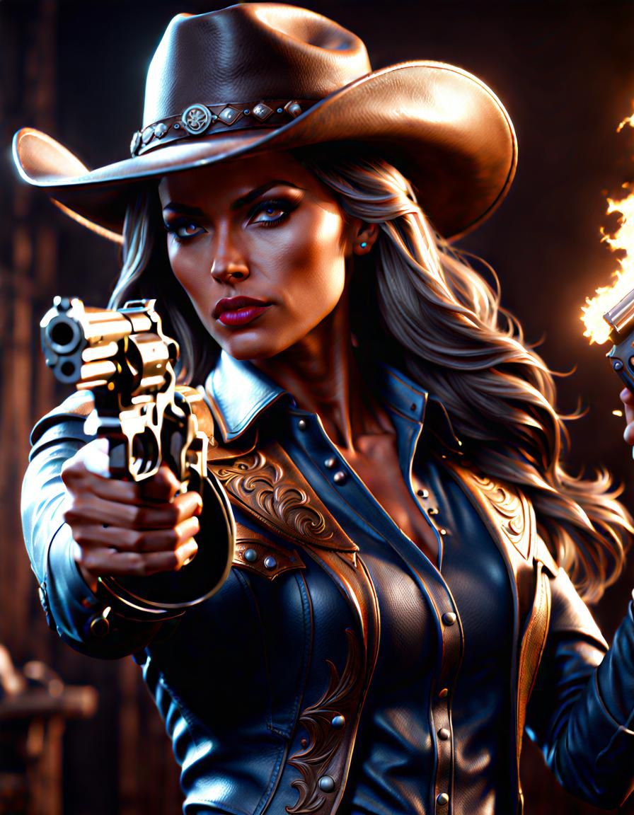 Detailed Cowgirl Shoots Revolver in Unreal Engine 5