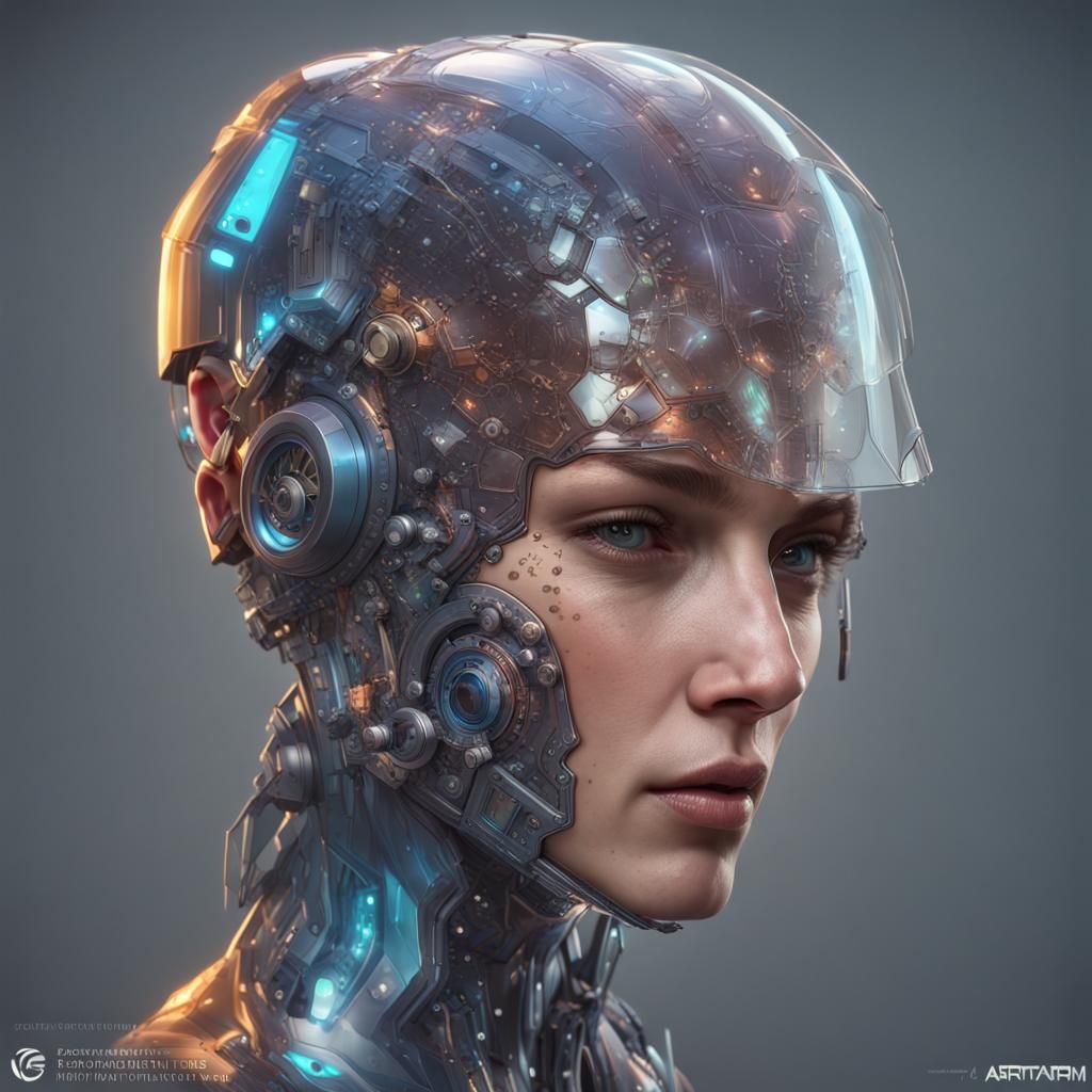 Glassface Robot Portrait in Hyperdetailed Digital Art