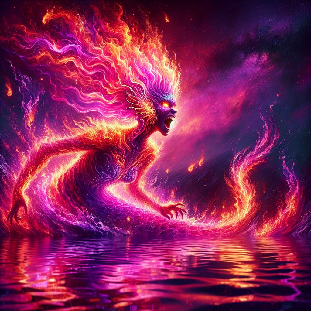 Fiery Mermaid Erupts from a Glowing Ocean
