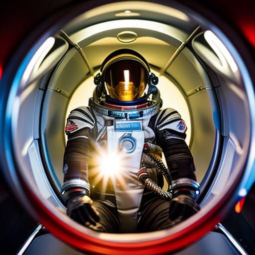Astronaut in Space Capsule with Volumetric Lighting