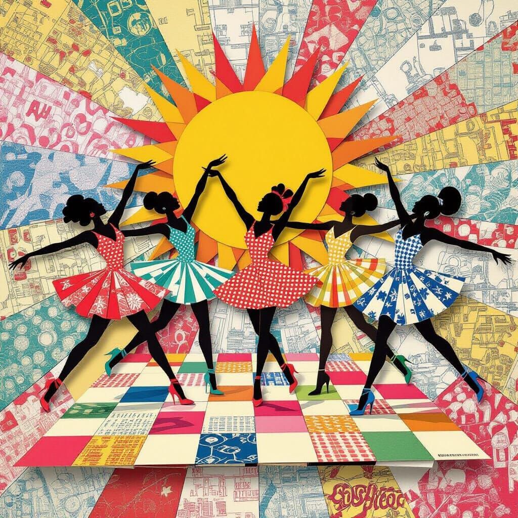 Vibrant Cut-Out Dancers on Paper Court