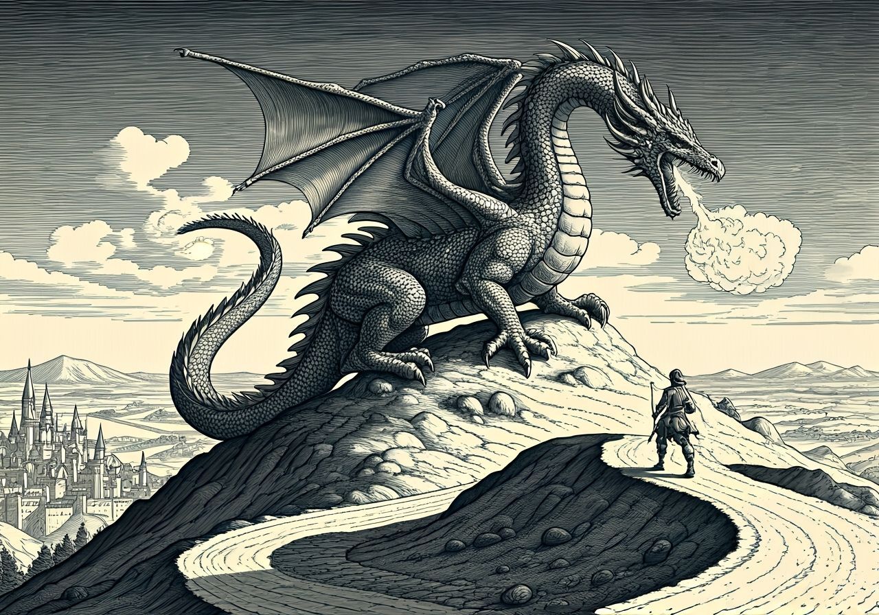 Engraved Dragon Roaring on Hill