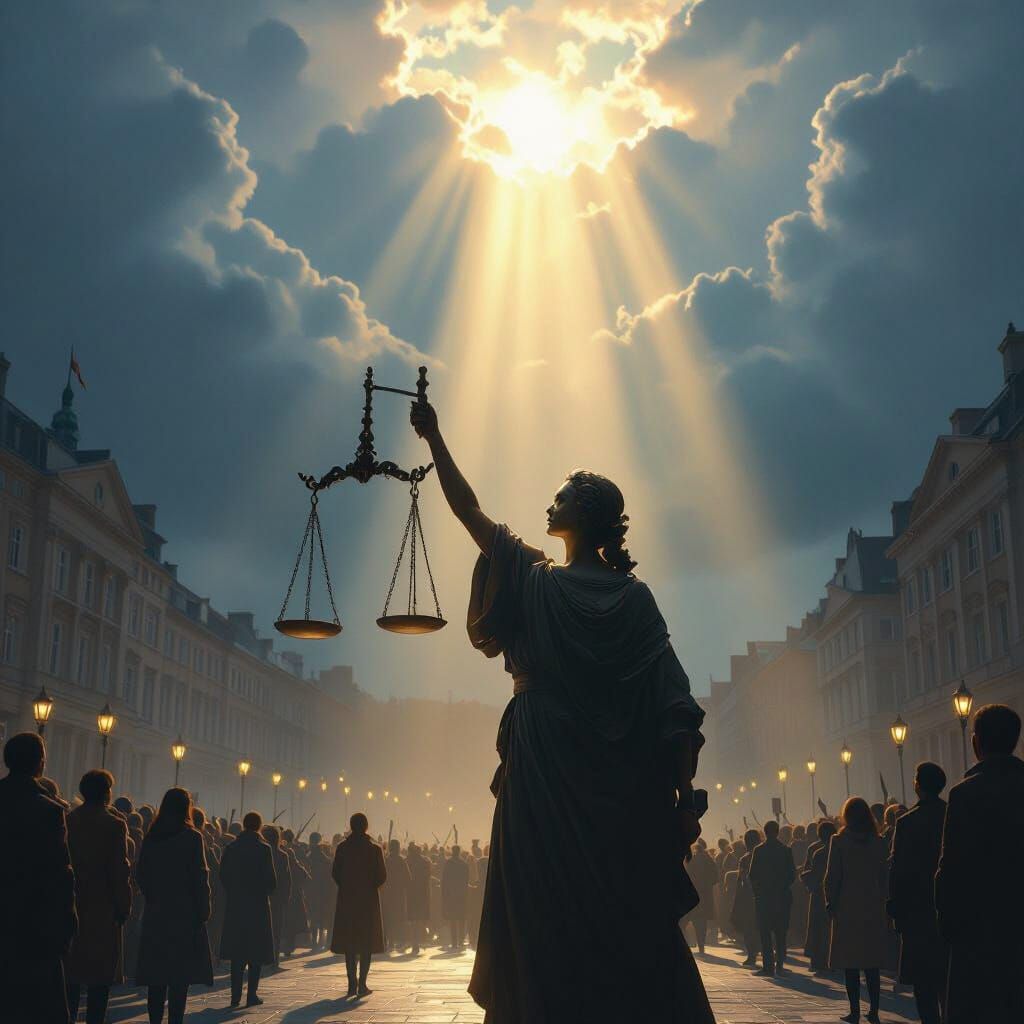 Scales of Justice Radiate Hope in Photorealistic Scene