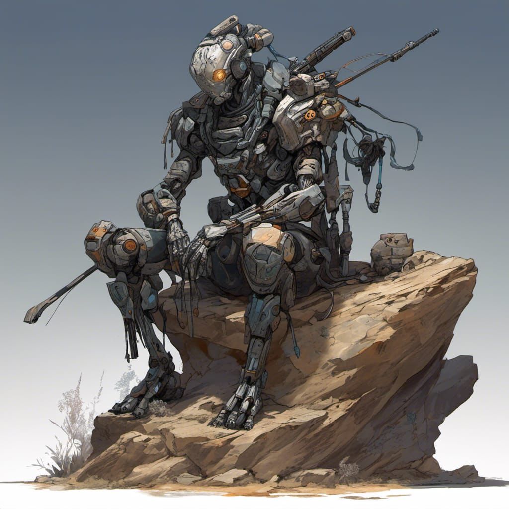 Cyberpunk Robotic Ninja Contemplation in Borderlands Style