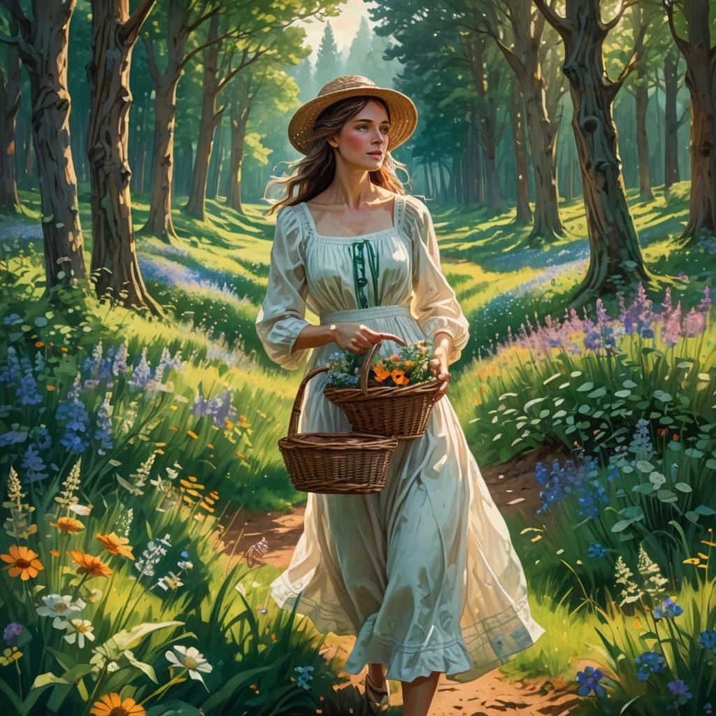 Fantastical Oregon Landscape with Woman in White Dress