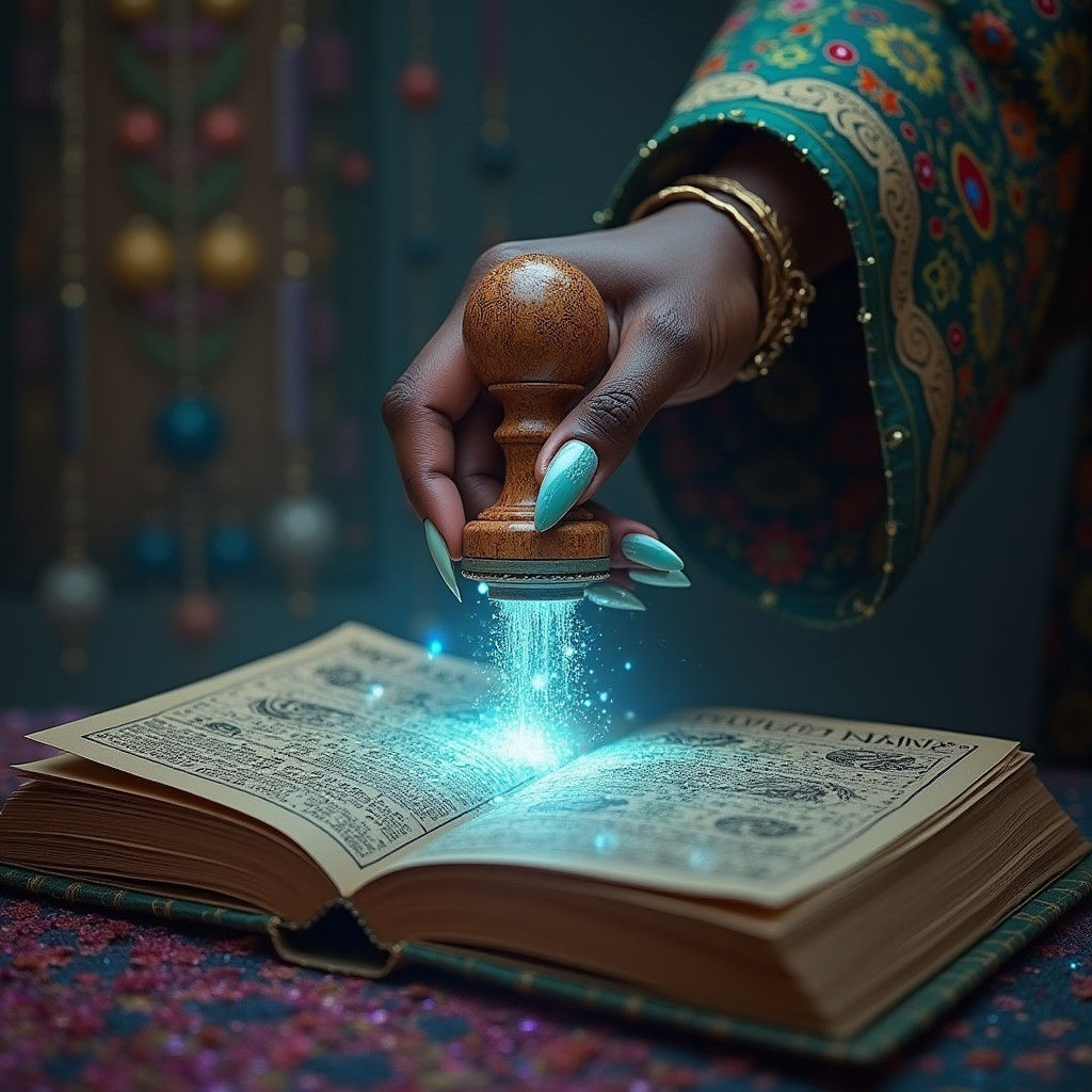 Sapphire Nails Grasping Stamp in Matte Painting Style