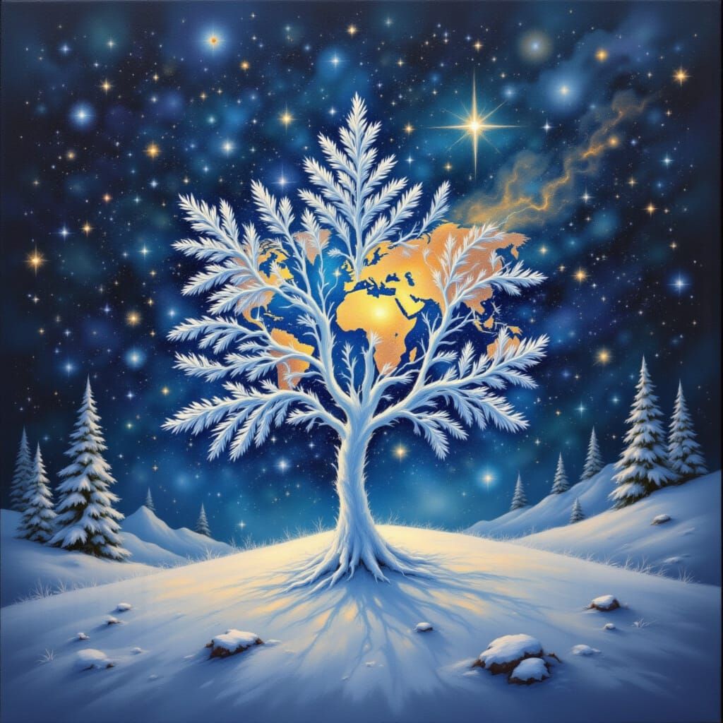 Snowflake World: Acrylic Gouache & Nouveau Impression Style