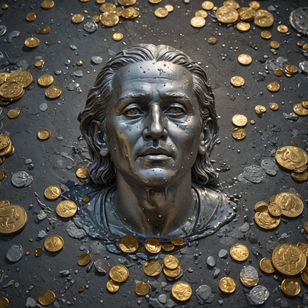 Illuminated Gold and Silver Coins in Splash Art Style