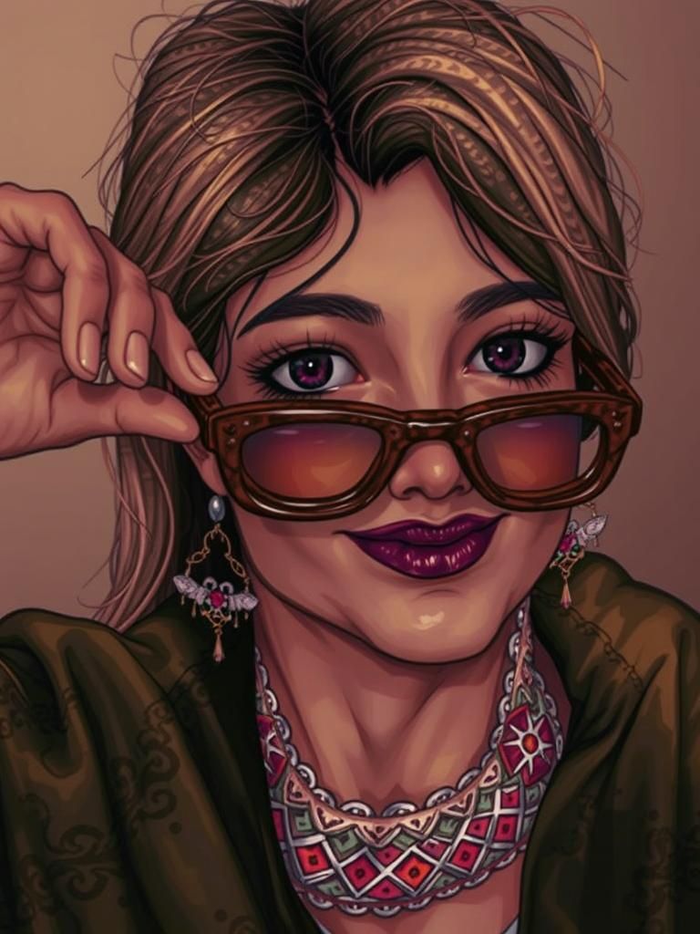 Enchanted Park Scene at Sunset in Folk Art Style