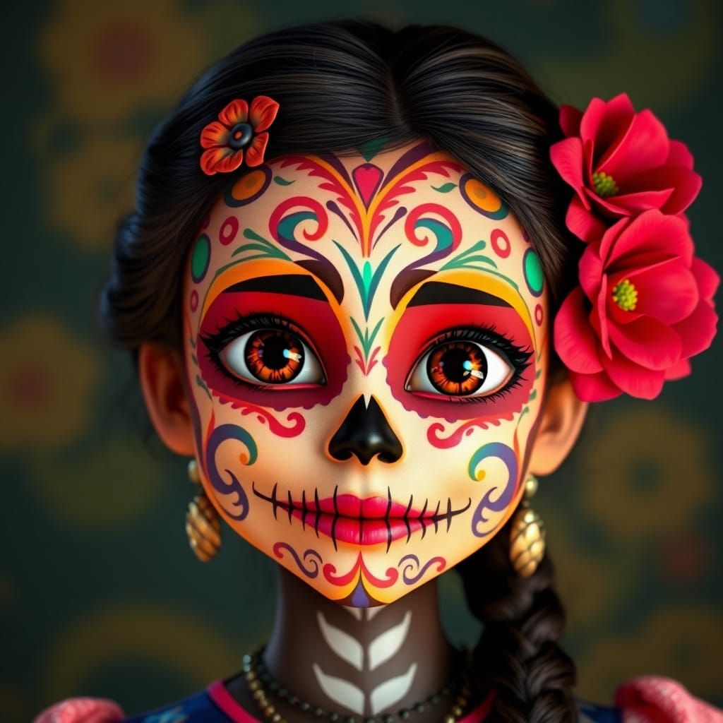 Sugar Skull Celebration in Vibrant Mexican Folk Art
