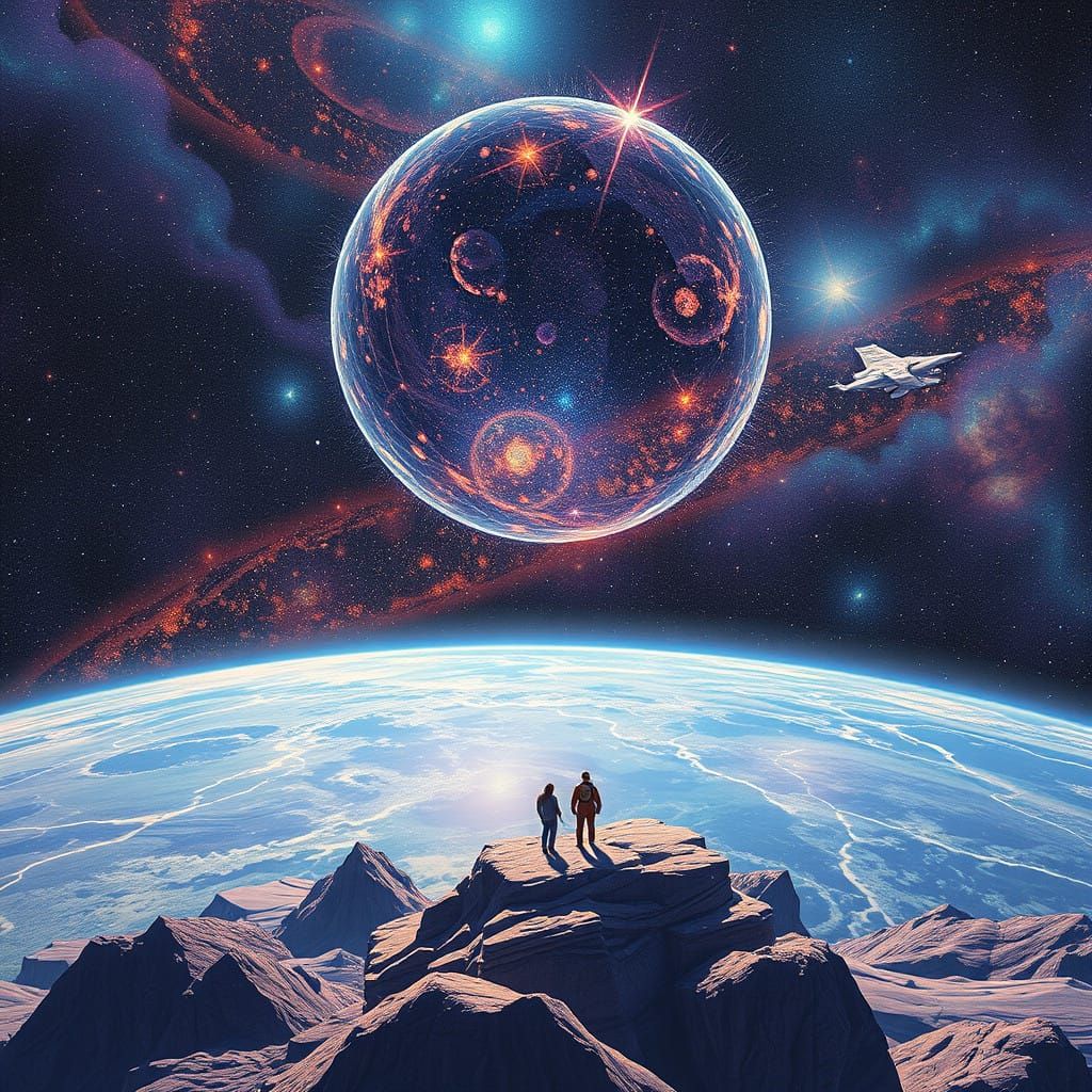 Cosmic Holographic Astral Illustration in Mixed Media Style