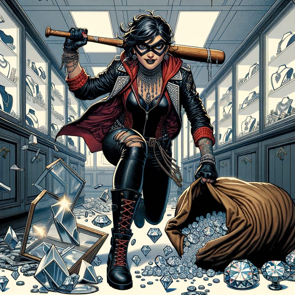 Vibrant Rogue Jesteress in a Jewel Heist Scene