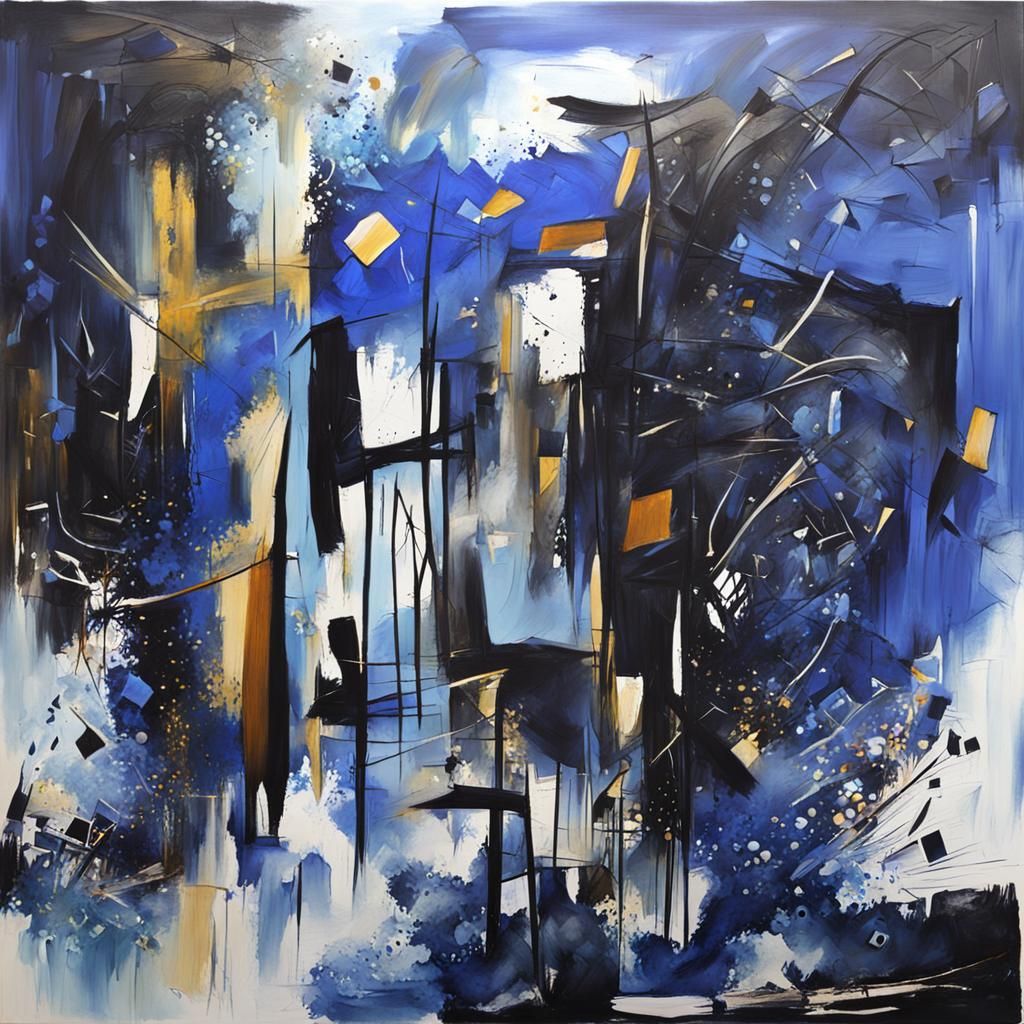 Abstract Blue Angst: A Heavily Textured Painting