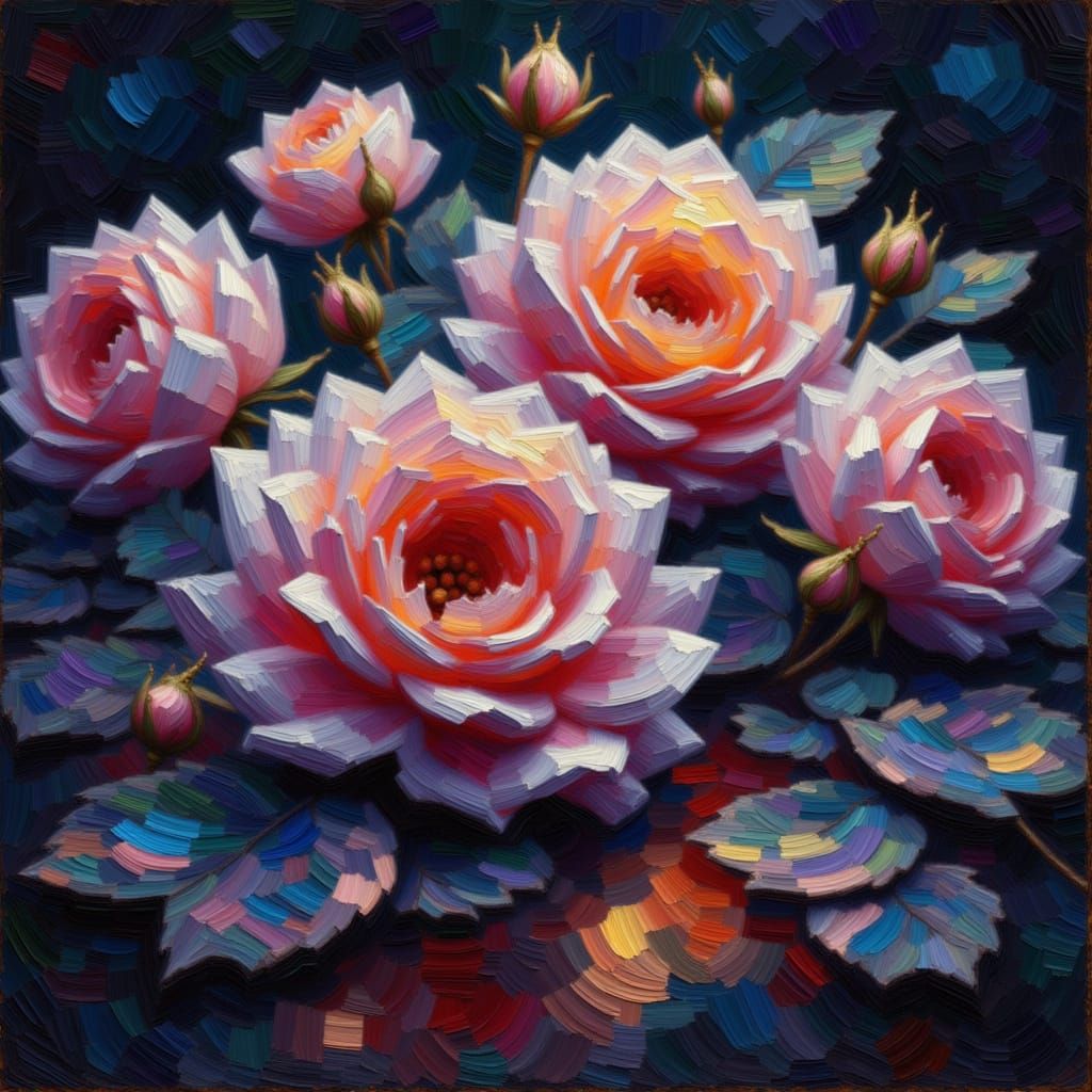 Surreal Silver Roses in Impasto Photograph