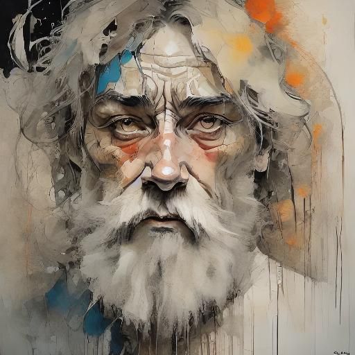 Beautiful Female Stargazer in Inky Portrait Style