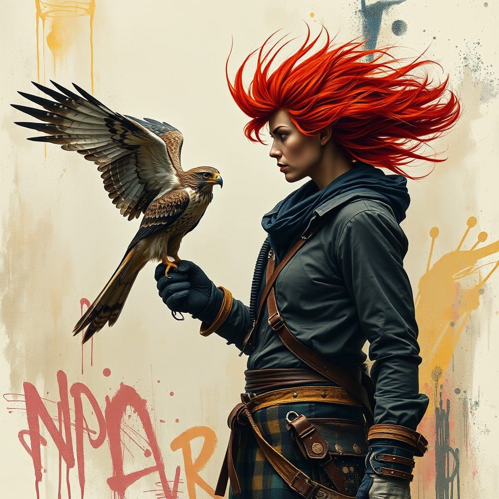 Wild Red Haired Falconer Reigns Over Majestic Bird of Prey