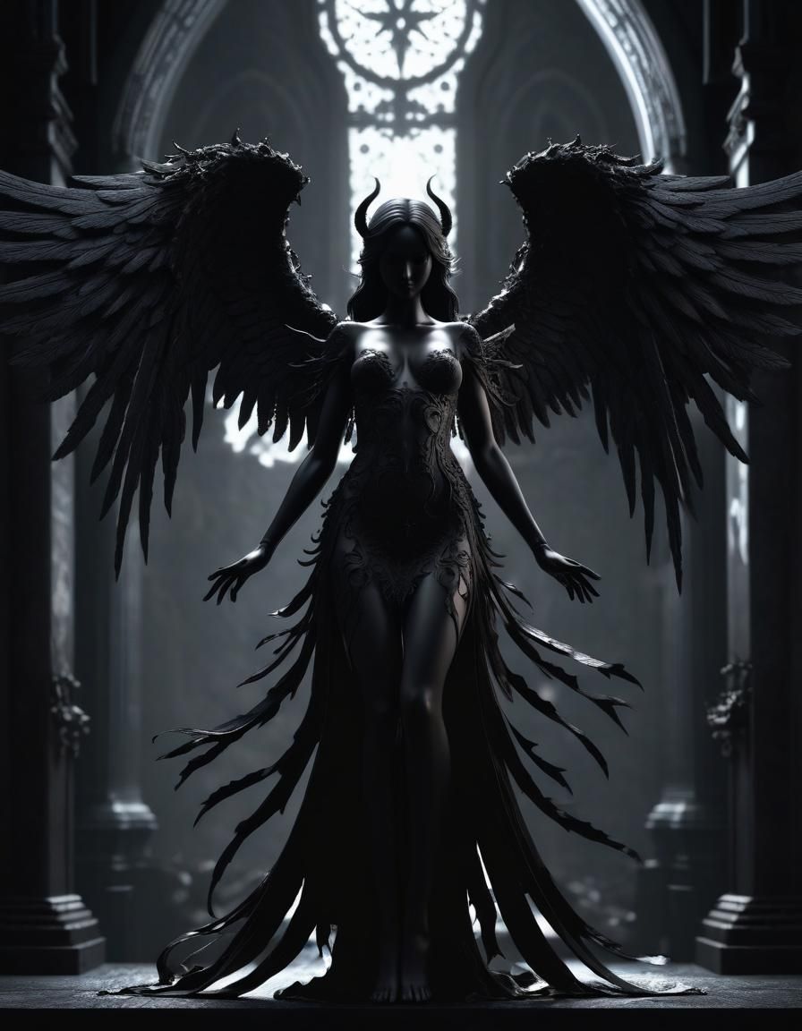 Gothic Angel Silhouette in Dark Photorealistic Style