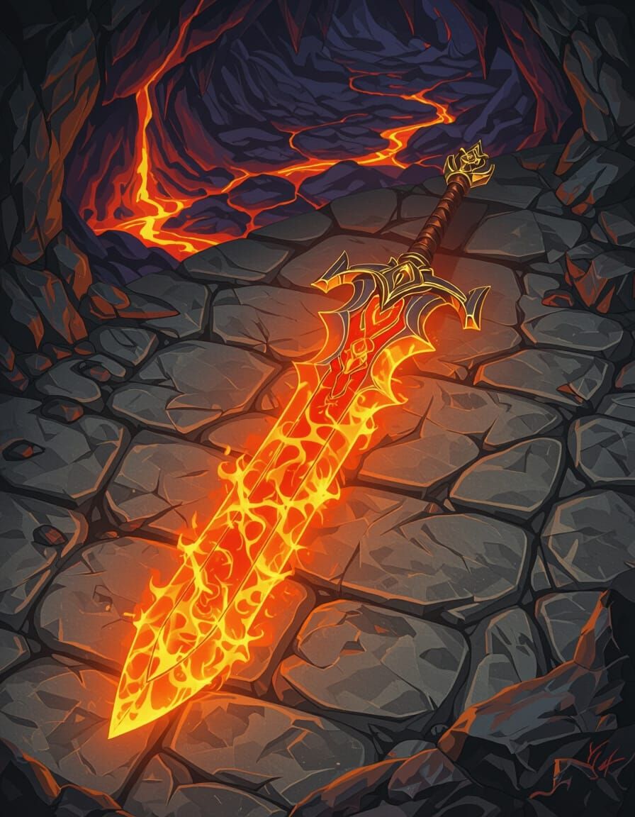 Fiery Sword in Lava Cave