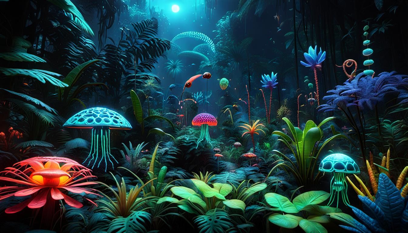 Neon Rainforest Plants and Insects in Unreal Engine