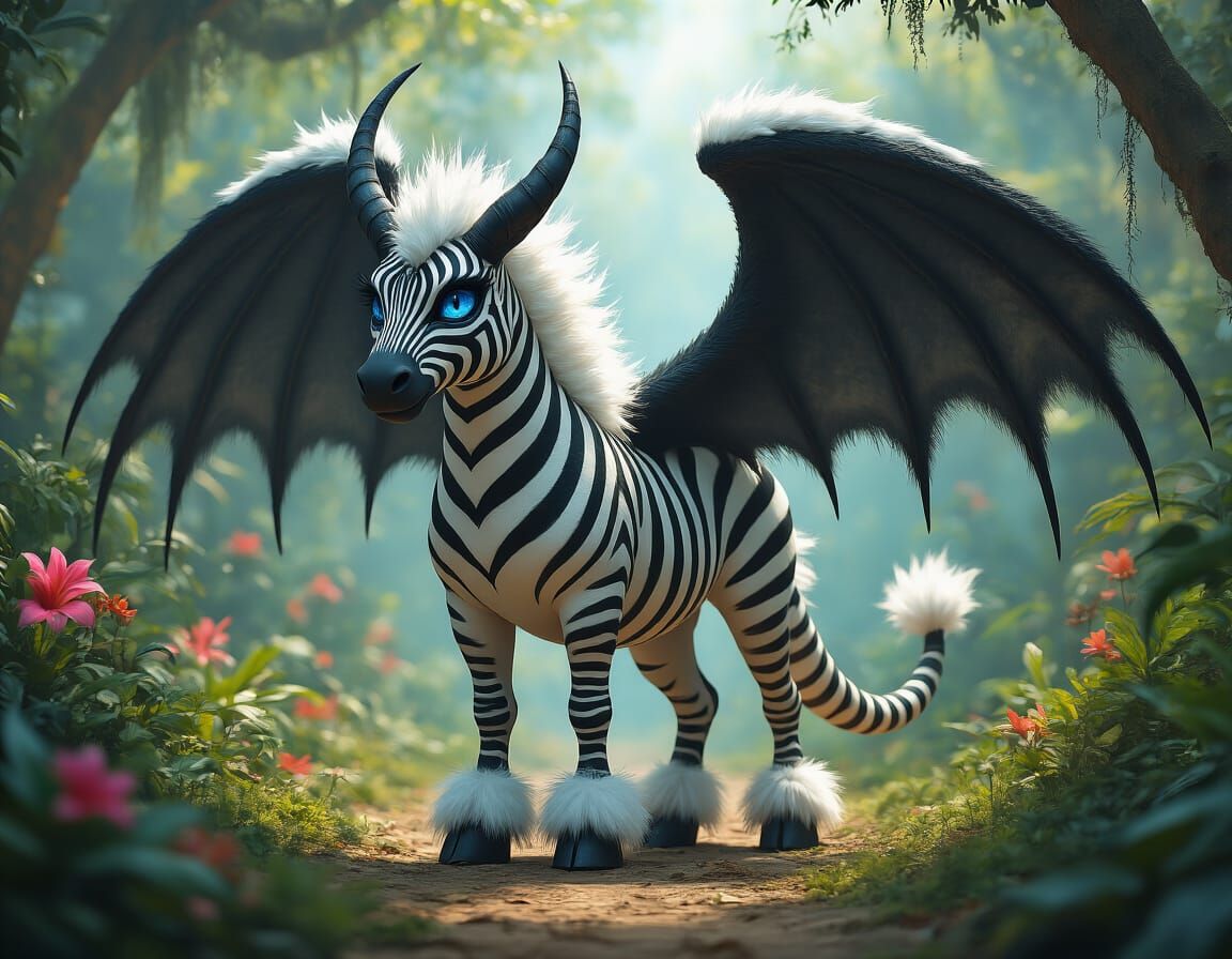 Zebra-Dragon Hybrid in Lush Jungle Setting