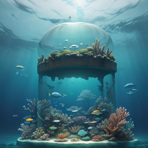 Underwater Laboratory with Glass Dome in Abstract Art